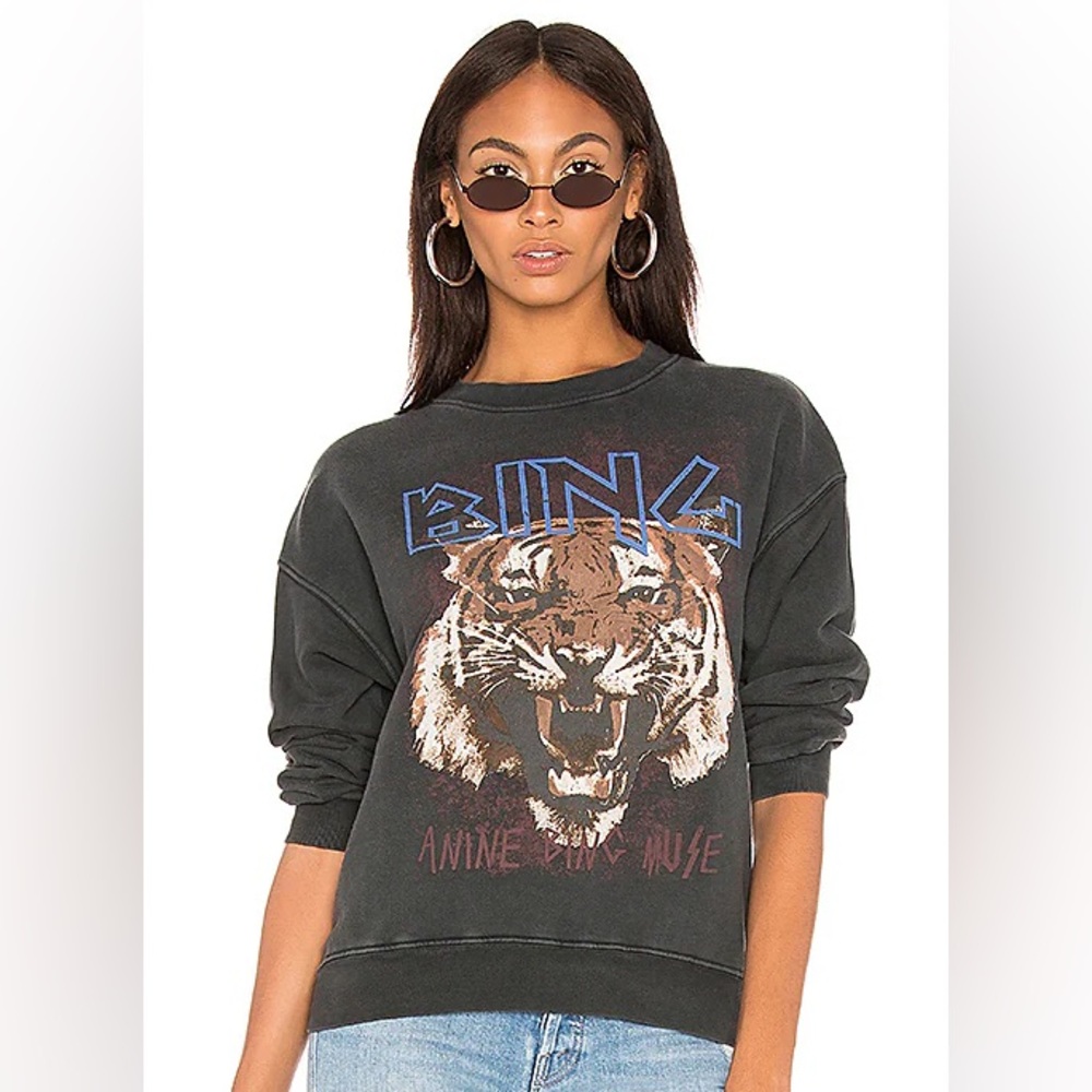 Anine Bing Black Tiger Graphic Sweatshirt